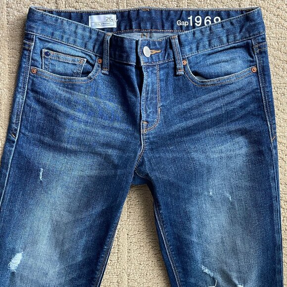 Gap Real Straight Blue Distressed Stretch Jeans Women's Size 26 Short 26S - Picture 3 of 7